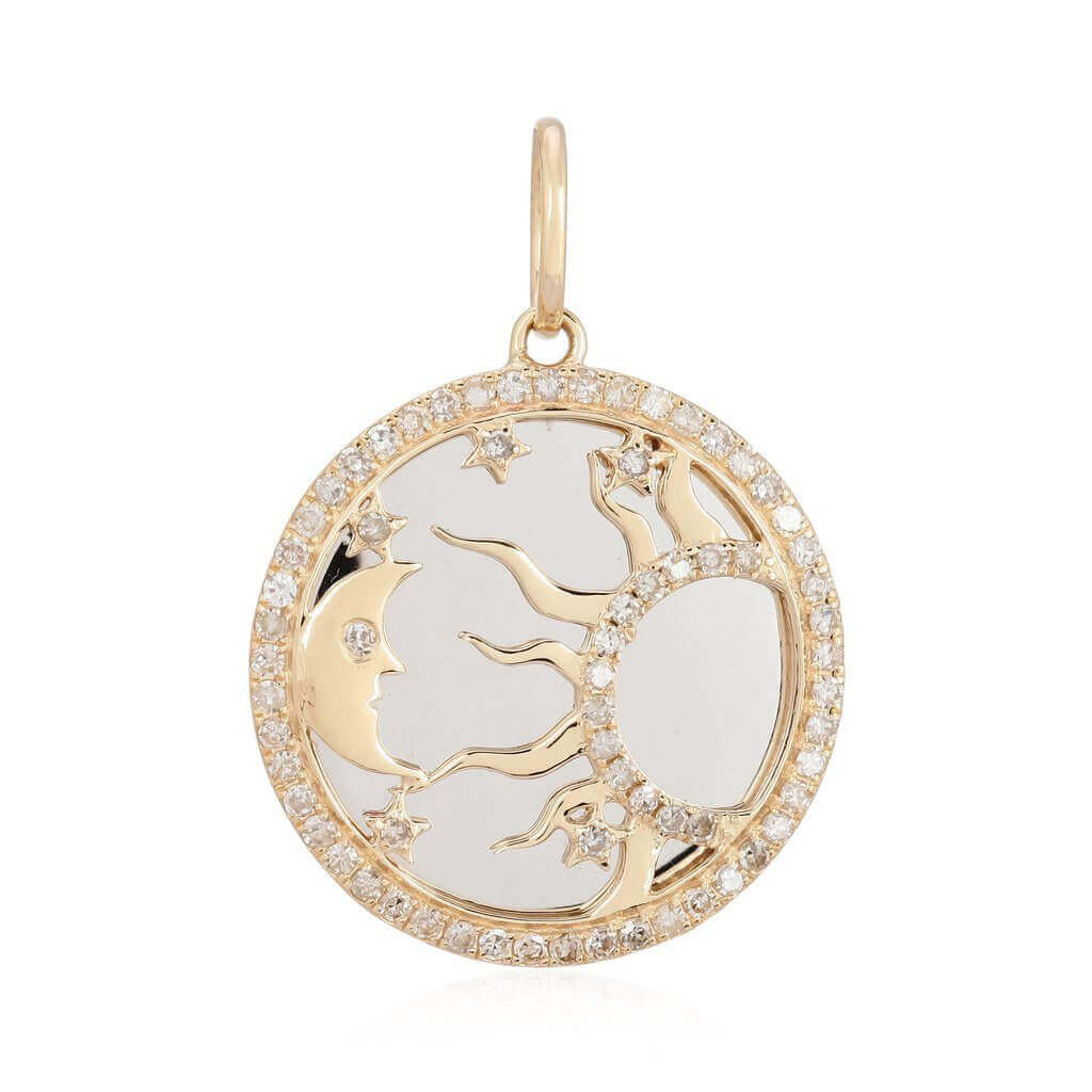 Diamond Necklace / Diamond Sun Necklace / 14k Gold Sun Circle Pendant / Sun  Jewelry / Gift For Her / Cluster Diamond Necklace