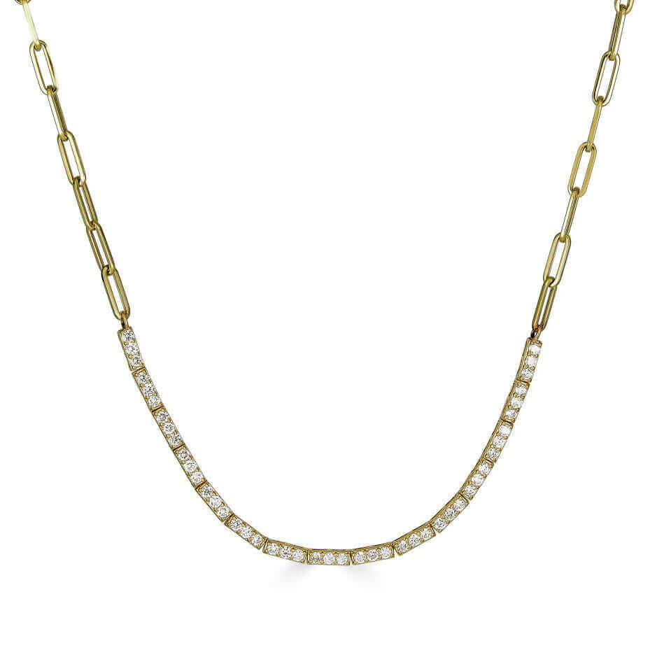14K Gold Diamond Tennis + Paper Clip Necklace Yellow Gold Izakov Diamonds + Fine Jewelry