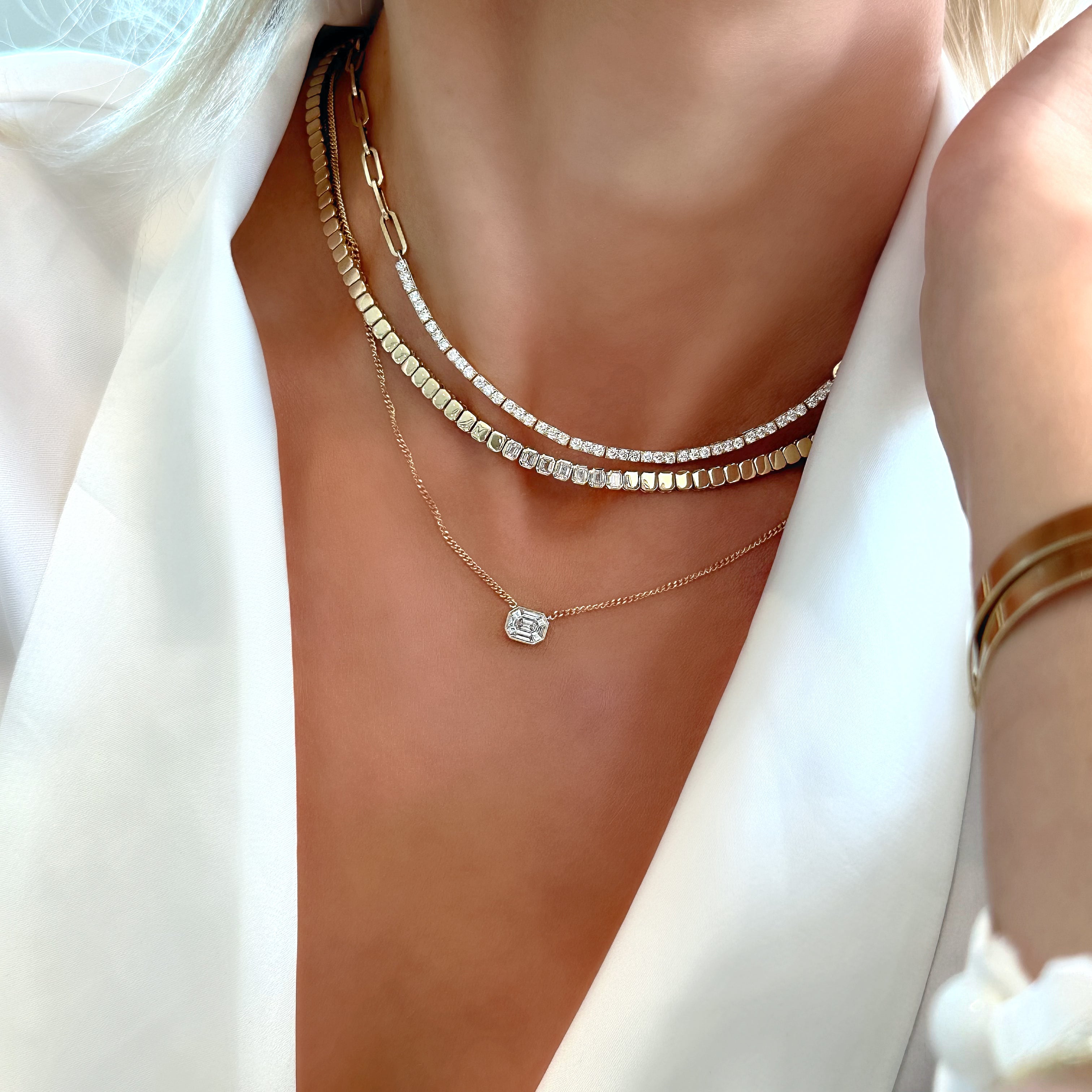 14K Gold Diamond Tennis Link + Paper Clip Necklace 16" / Yellow Gold Izakov Diamonds + Fine Jewelry