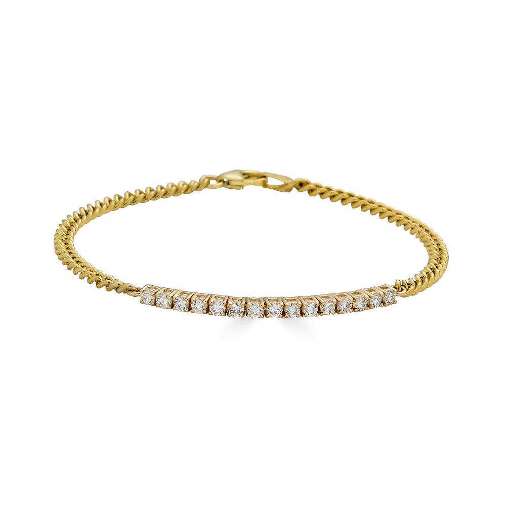 14K Gold Diamond Tennis On Cuban Link Bracelet Izakov Diamonds + Fine Jewelry