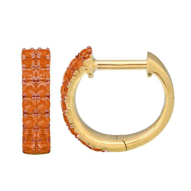 14K Gold Double Row Orange Sapphire Huggies - Earrings - Izakov Diamonds + Fine Jewelry