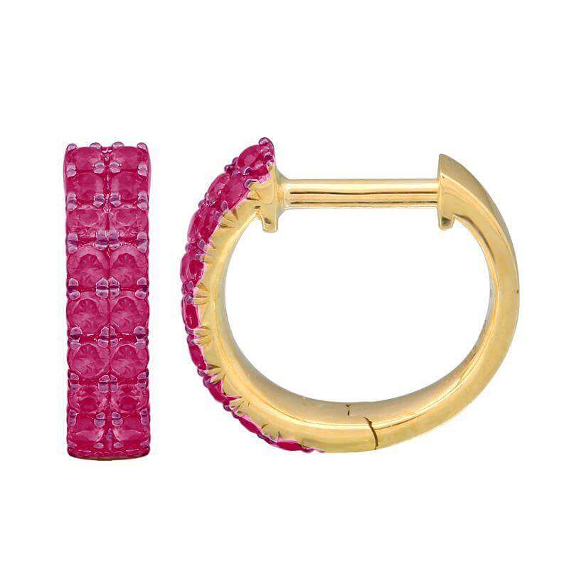 14K Gold Double Row Ruby Huggies - Earrings - Izakov Diamonds + Fine Jewelry