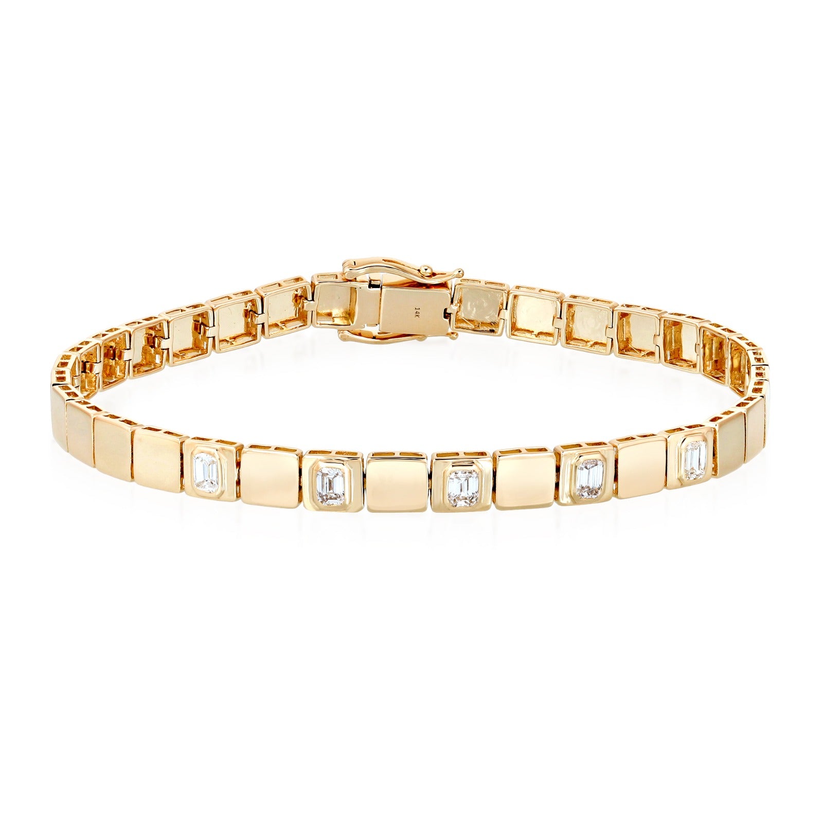 14K Gold Emerald Cut Diamond Tiles Bracelet Yellow Gold Izakov Diamonds + Fine Jewelry