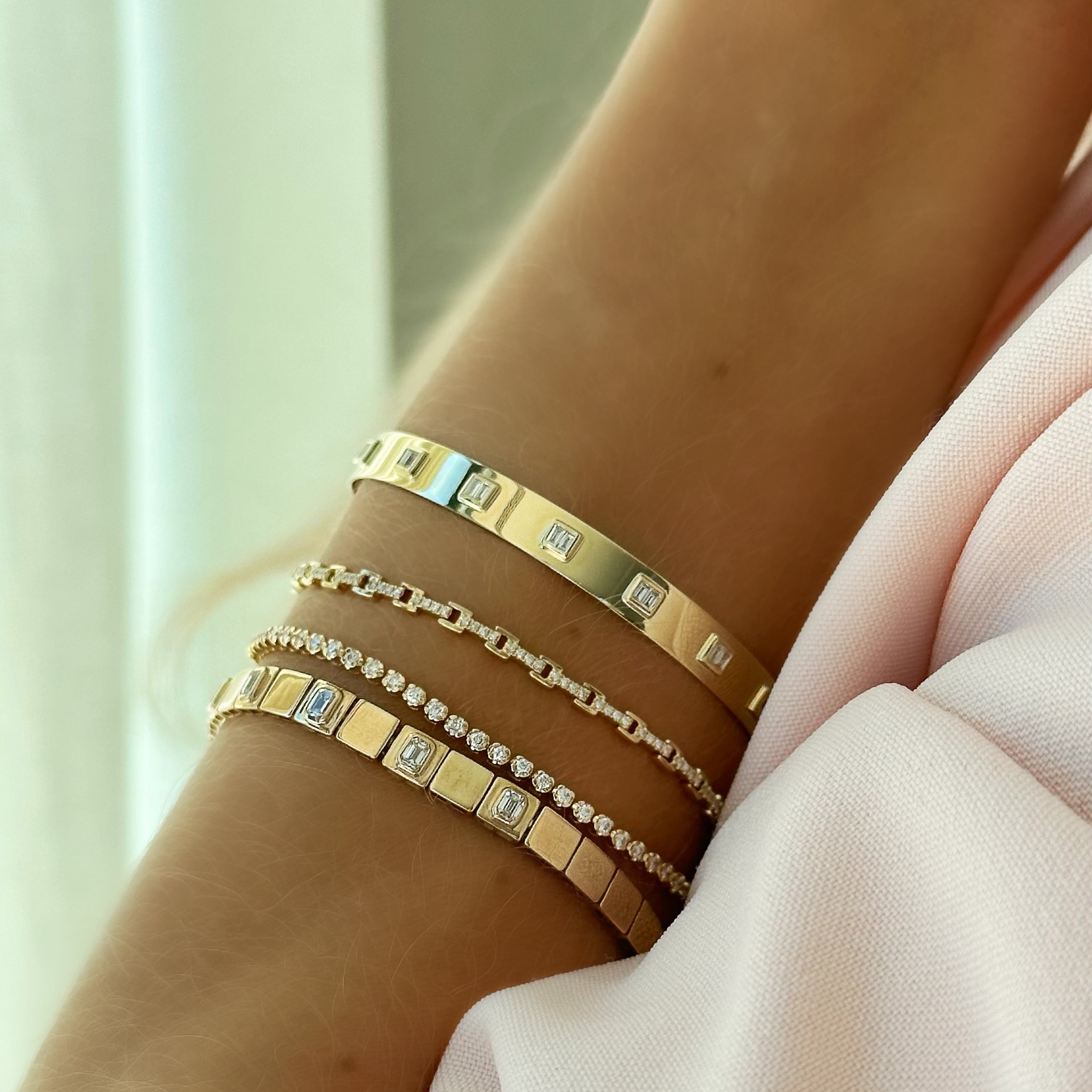 14K Gold Emerald Cut Diamond Tiles Bracelet Yellow Gold Izakov Diamonds + Fine Jewelry