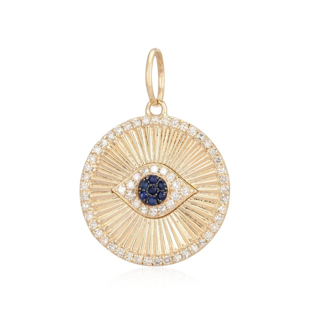 14K Gold Evil Eye Coin Diamond Necklace Charm Yellow Gold Izakov Diamonds + Fine Jewelry
