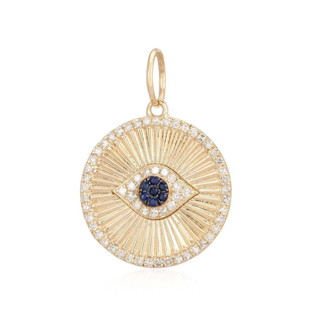 14K Gold Evil Eye Coin Diamond Necklace Charm - Charms & Pendants - Izakov Diamonds + Fine Jewelry
