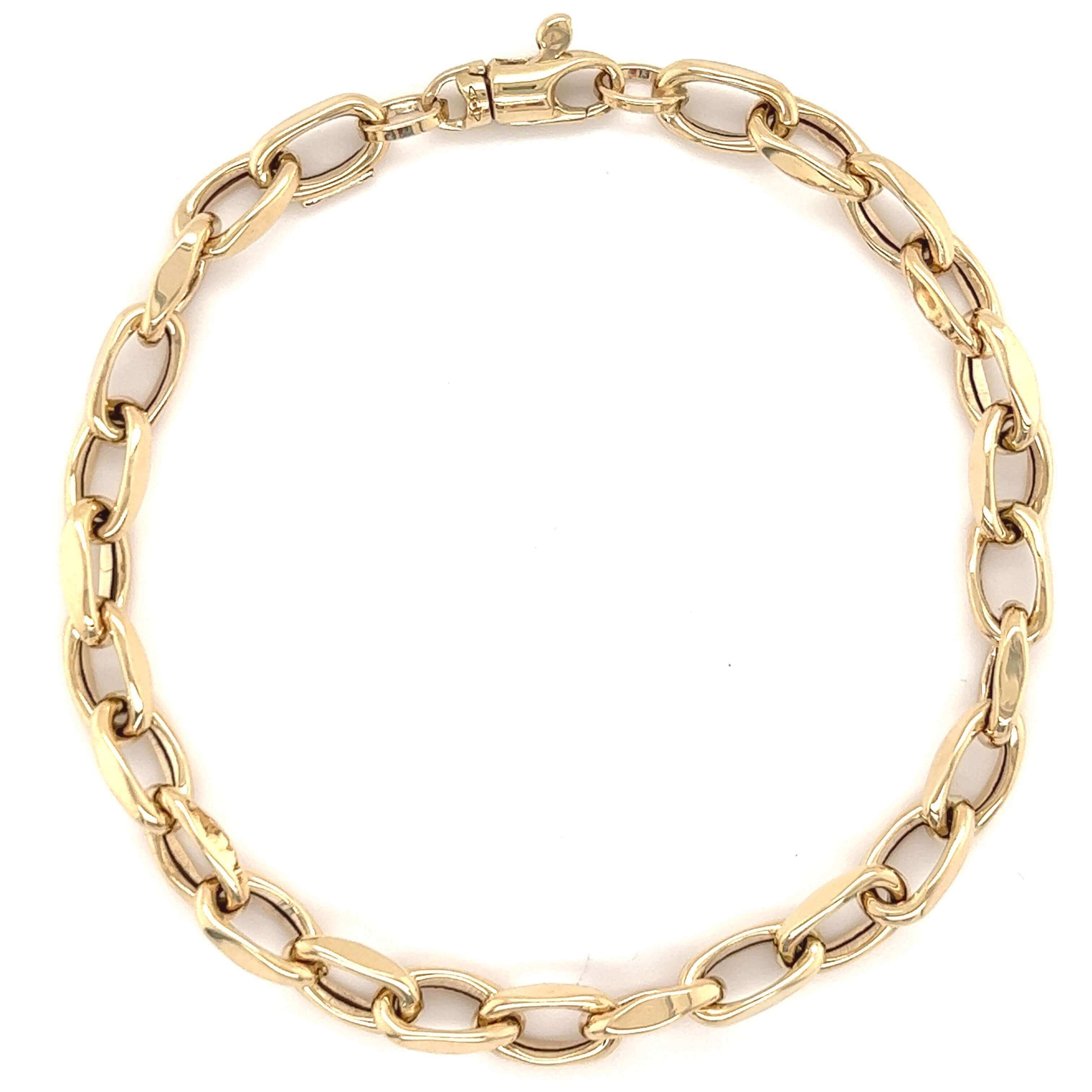 14K Gold Faceted Oval Cable Link Bracelet - Bracelets - Izakov Diamonds + Fine Jewelry