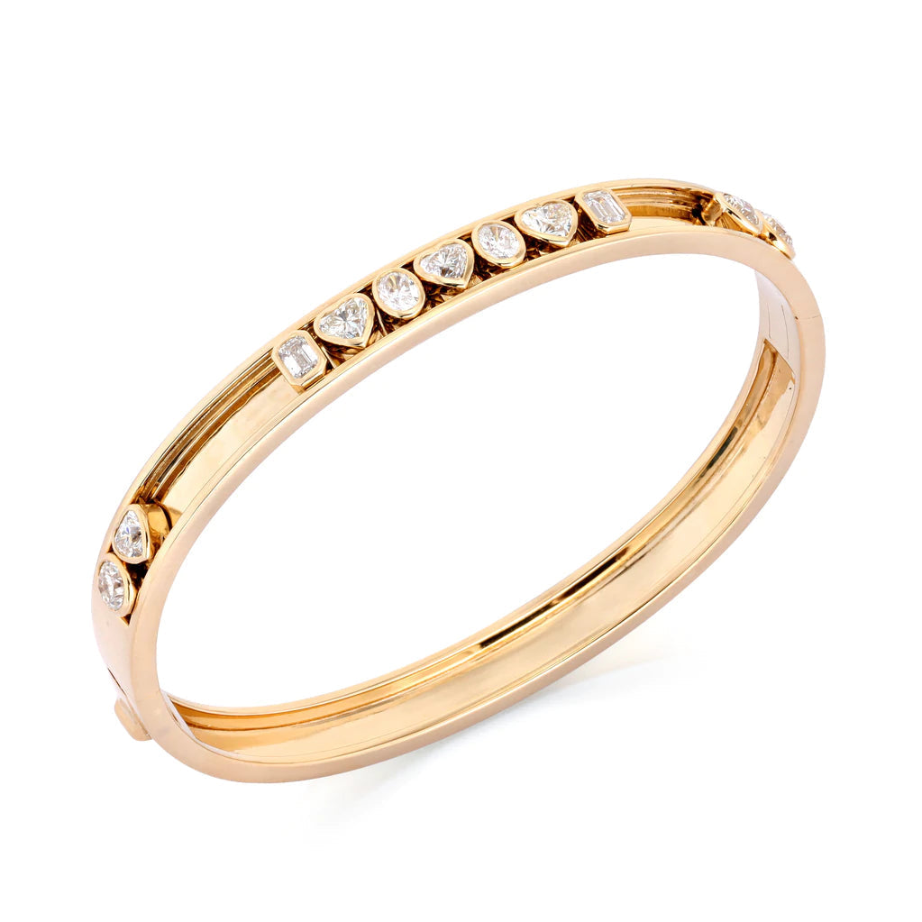 14K Gold Fancy Diamond Shapes Slider Bangle Yellow Gold Izakov Diamonds + Fine Jewelry