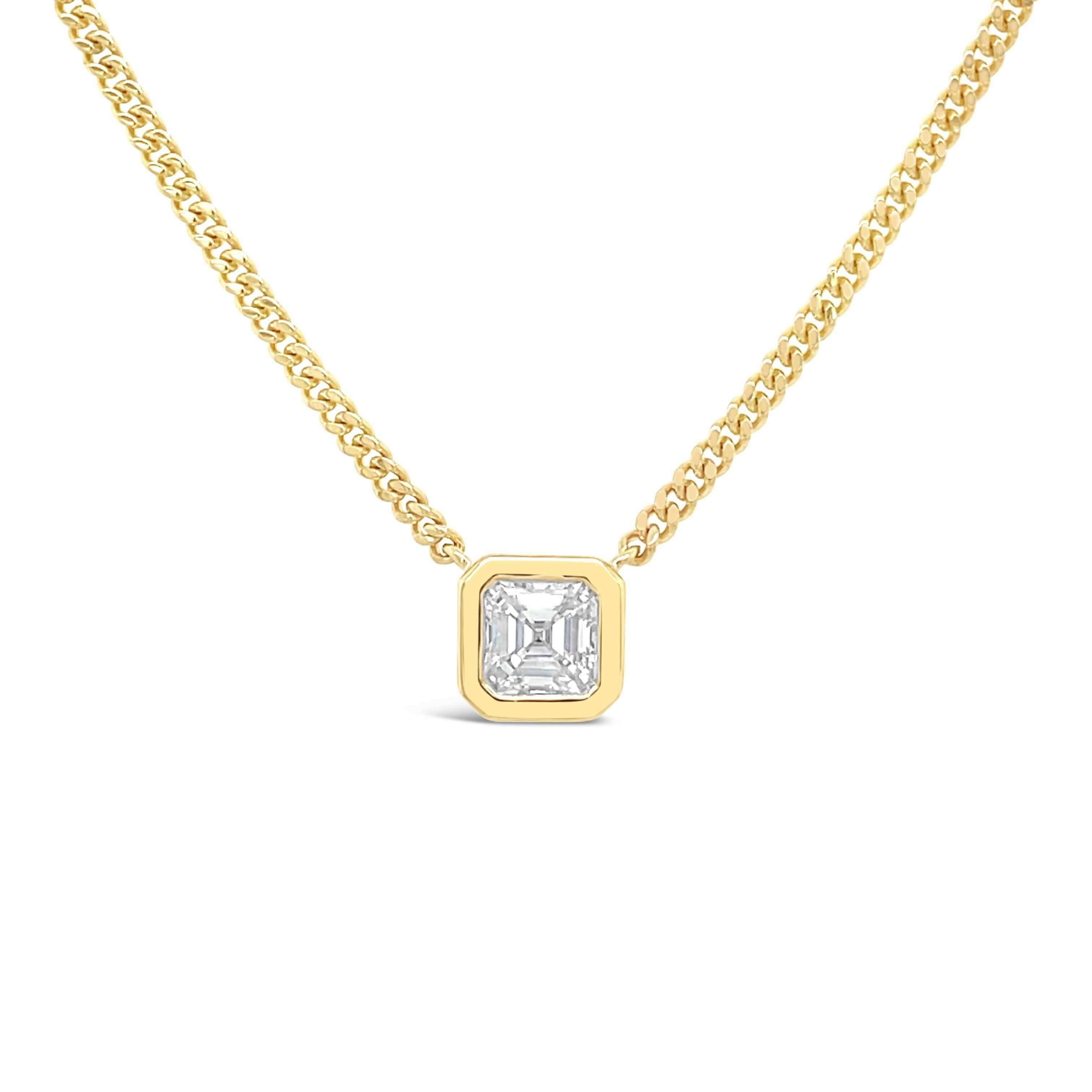 14K Gold Floating Bezel Asscher Cut Diamond Necklace - Necklaces - Izakov Diamonds + Fine Jewelry