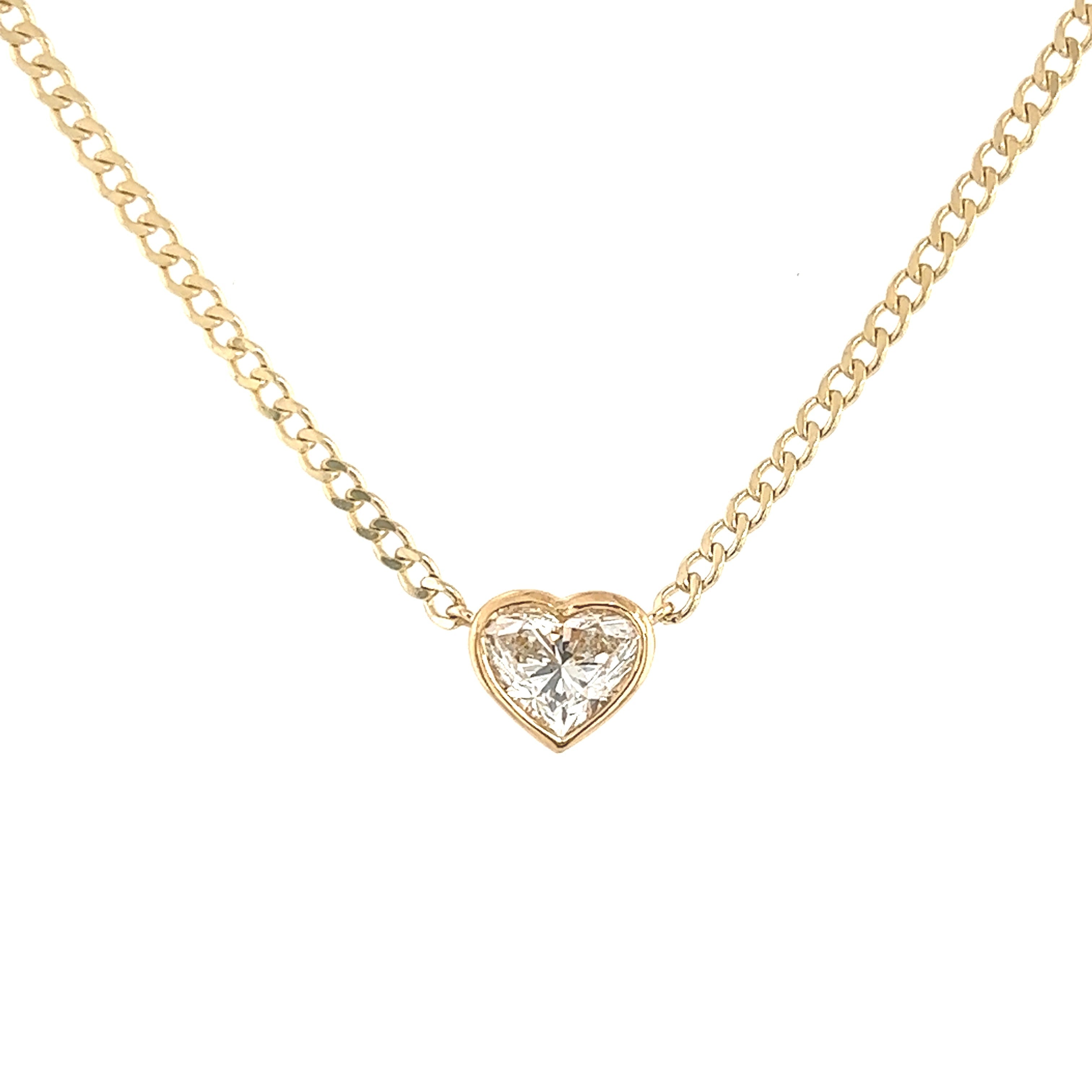 14K Gold Floating Bezel Heart Shaped Diamond Necklace 0.70 / Yellow Gold Izakov Diamonds + Fine Jewelry