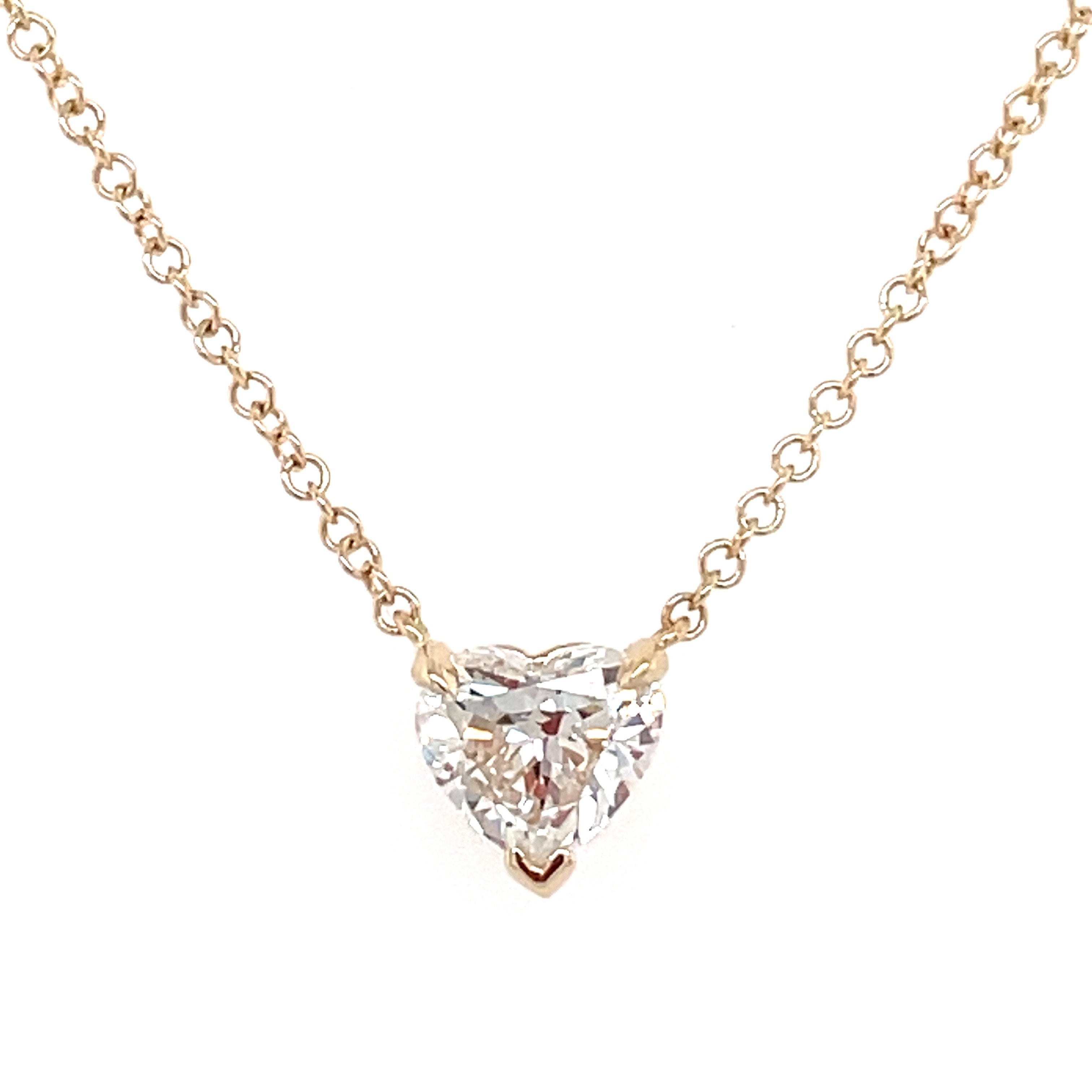 14K Gold Floating Heart Shaped Diamond Necklace 0.50 / Yellow Gold