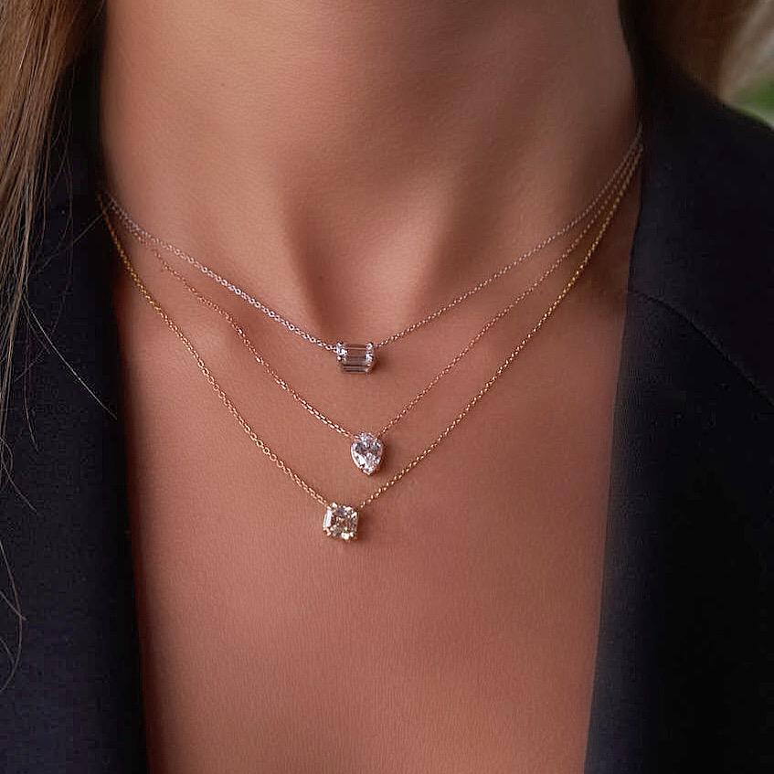 14K Gold Floating Pear Shape Diamond Necklace Rose Gold Izakov Diamonds + Fine Jewelry