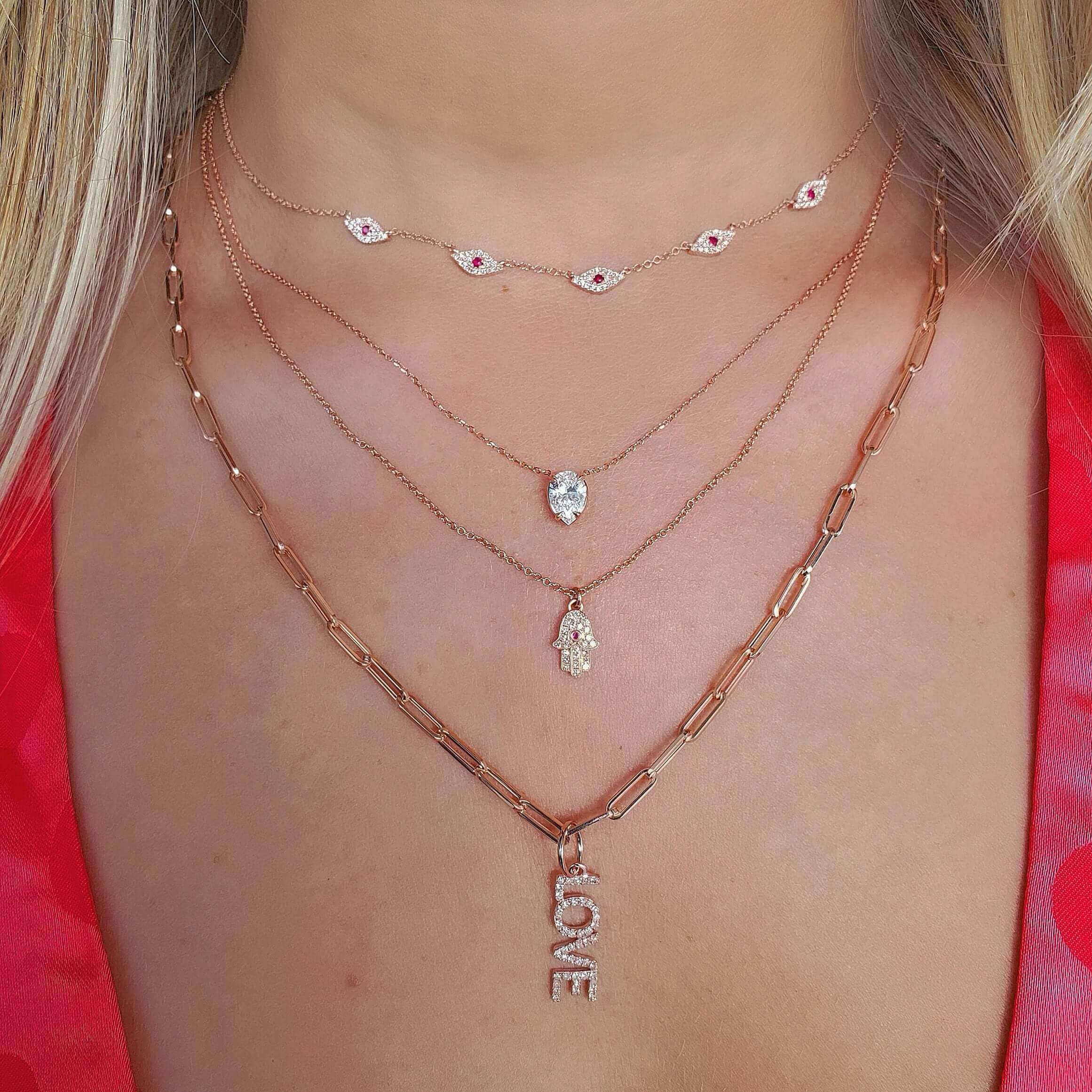 14K Gold Floating Pear Shape Diamond Necklace - Necklaces - Izakov Diamonds + Fine Jewelry