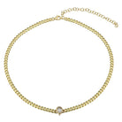 14K Gold Floating Pear Shaped Diamond Cuban Link Choker Necklace - Necklaces - Izakov Diamonds + Fine Jewelry