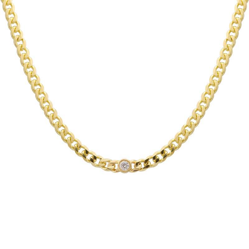 14K Gold Floating Round Diamond Cuban Link Necklace Yellow Gold Izakov Diamonds + Fine Jewelry