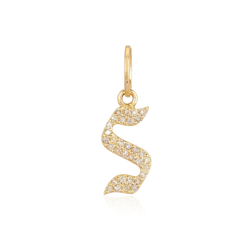 14K Gold Gothic Initial Diamond Necklace Charm S / Yellow Gold Izakov Diamonds + Fine Jewelry
