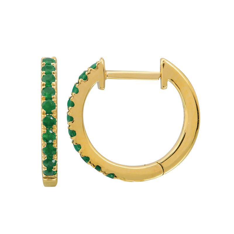 14K Gold Green Emerald Huggies Pair 12mm Yellow Gold Earrings by Izakov Diamonds + Fine Jewelry | Izakov