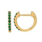 14K Gold Green Emerald Huggies (9mm) Yellow Gold Izakov Diamonds + Fine Jewelry