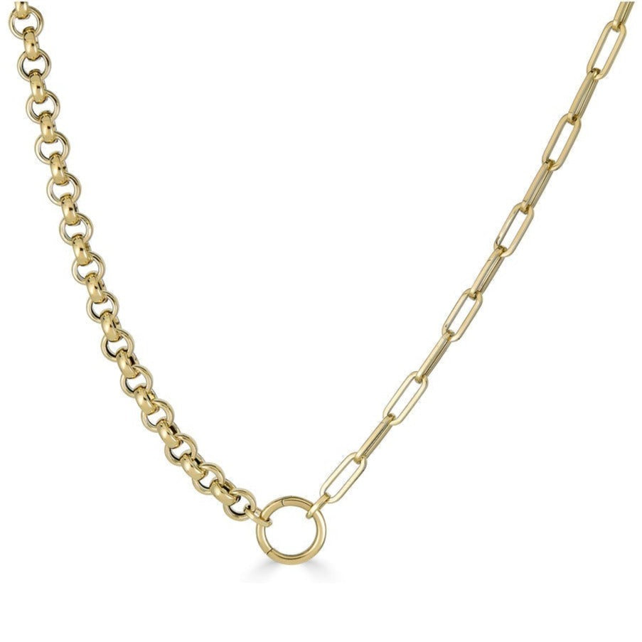 14K Gold Half Chunky Rolo Half Paper Clip Chain Necklace Izakov Diamonds + Fine Jewelry