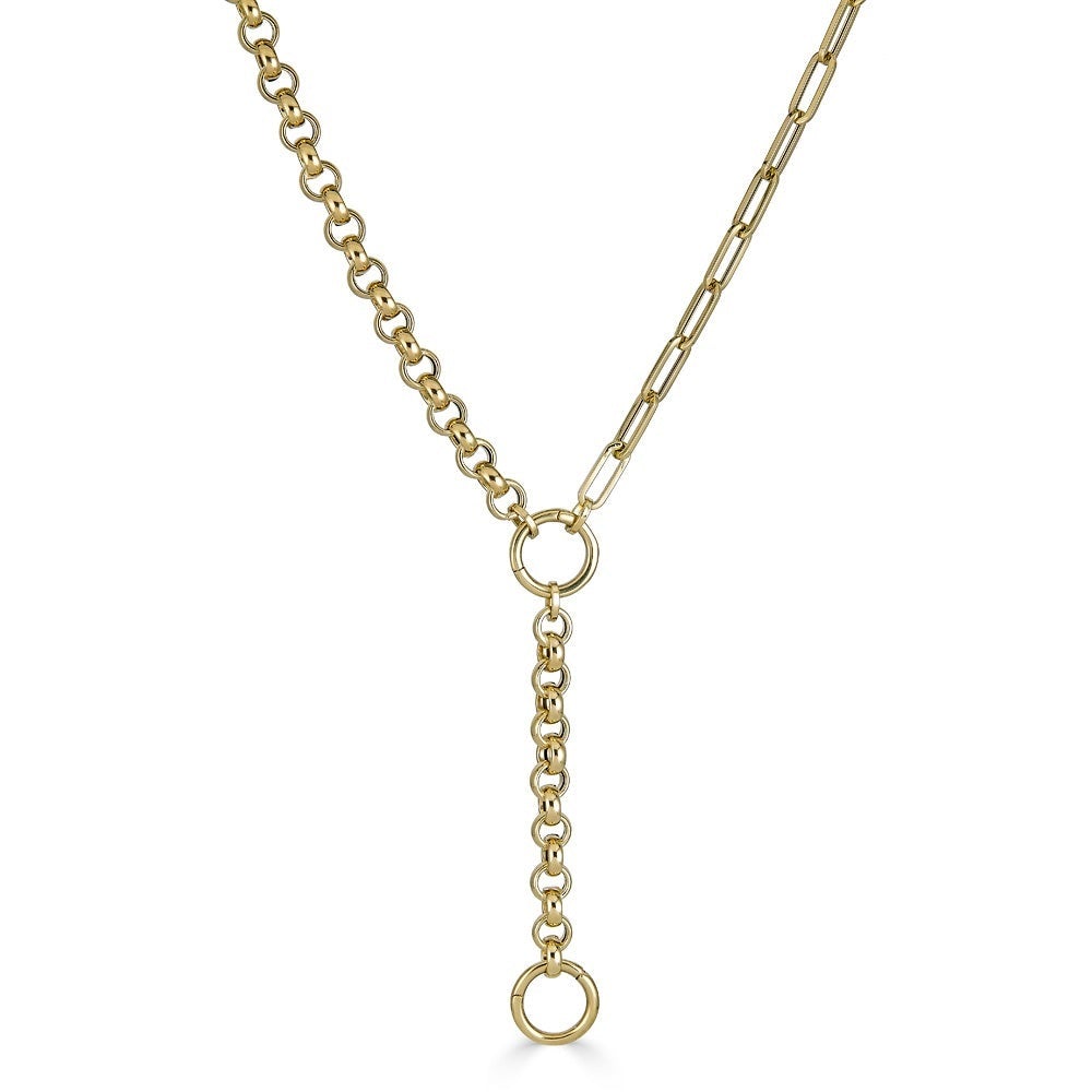 14K Gold Half Chunky Rolo Half Paper Clip Lariat Chain Necklace 18" / Yellow Gold Izakov Diamonds + Fine Jewelry