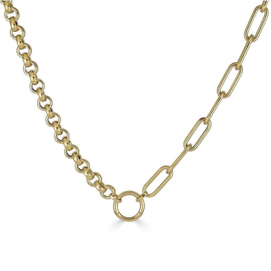 14K Gold Half Chunky Rolo Half Round Paper Clip Chain Necklace - Necklaces - Izakov Diamonds + Fine Jewelry