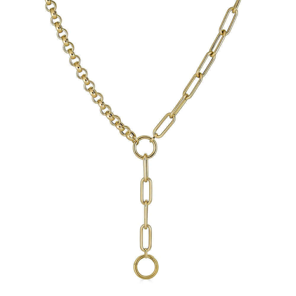 14K Gold Half Chunky Rolo Half Round Paper Clip Lariat Chain Necklace - Necklaces - Izakov Diamonds + Fine Jewelry