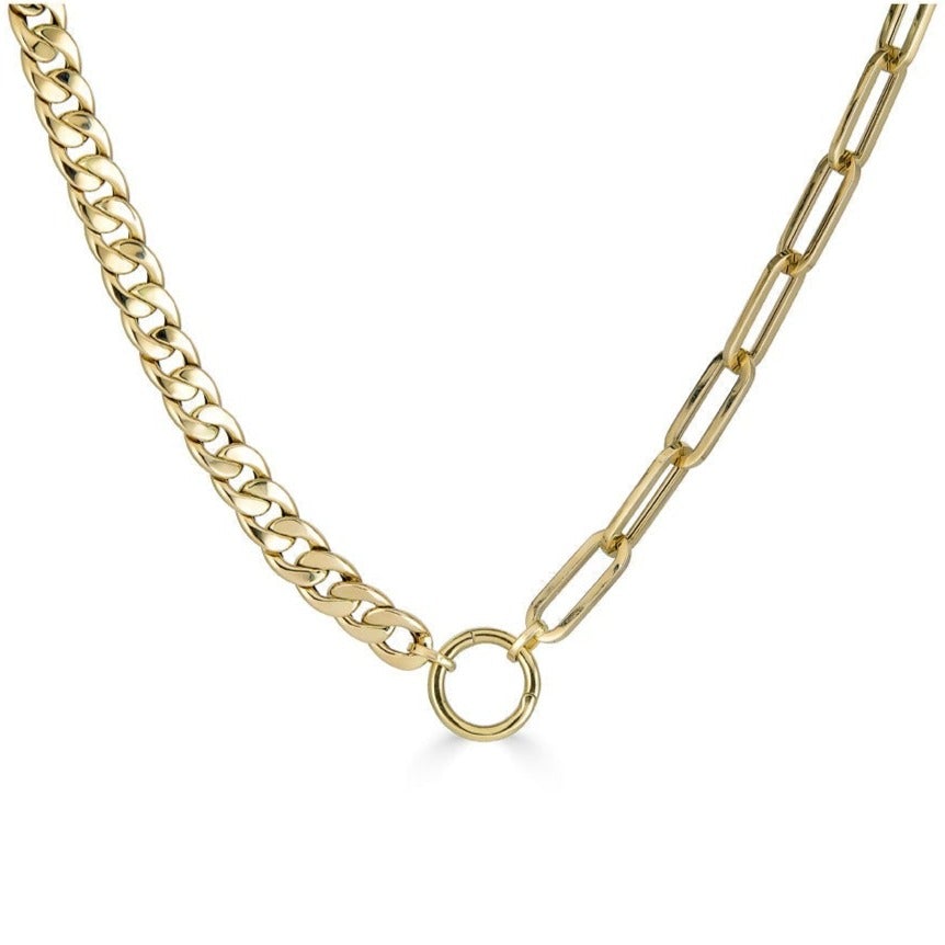 14K Gold Half Cuban Half Paper Clip Chain Necklace Izakov Diamonds + Fine Jewelry