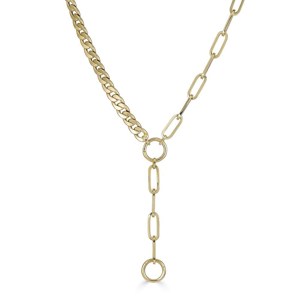 14K Gold Half Cuban Half Paper Clip Lariat Chain Necklace 18" / Yellow Gold Izakov Diamonds + Fine Jewelry