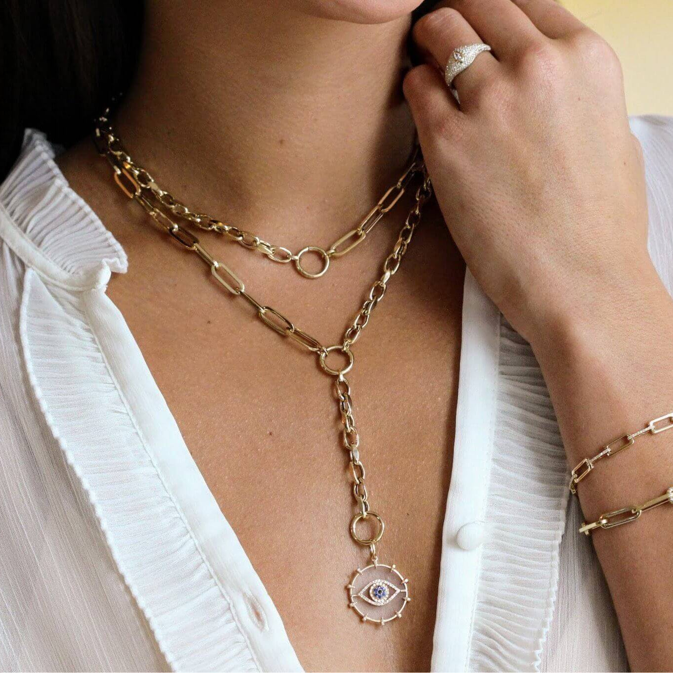 14K Gold Half Oval Half Paper Clip Chain Necklace - Necklaces - Izakov Diamonds + Fine Jewelry