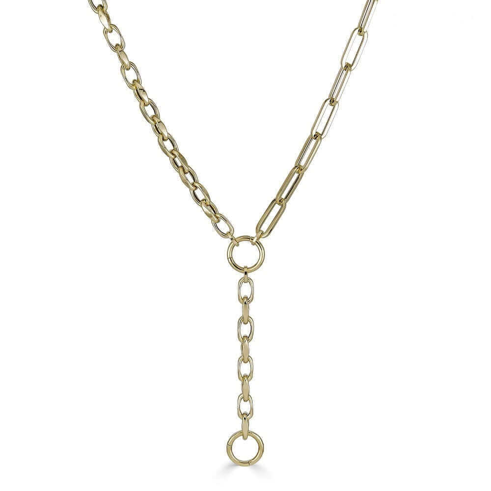 14K Gold Half Oval Half Paper Clip Lariat Chain Necklace - Necklaces - Izakov Diamonds + Fine Jewelry