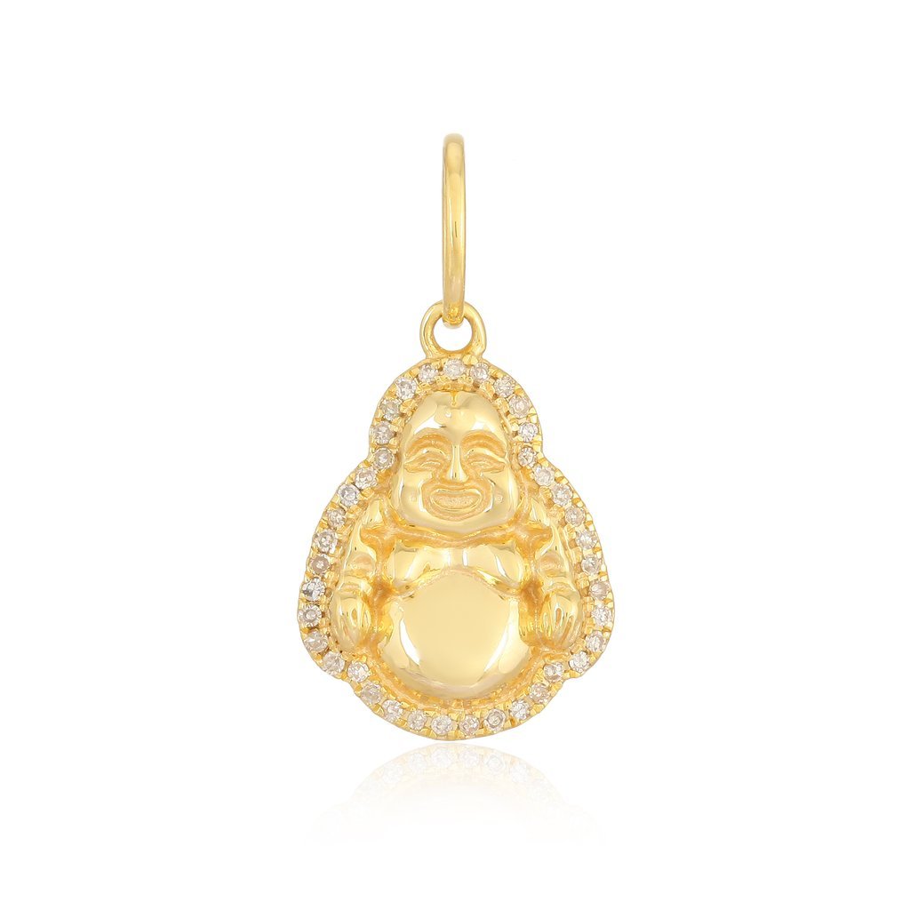 14K Gold Happy Baby Buddha Diamond Halo Necklace Charm Yellow Gold Izakov Diamonds + Fine Jewelry