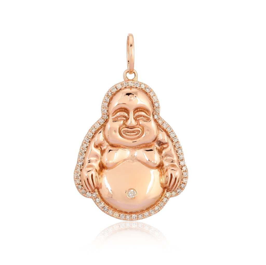 14K Gold Happy Buddha Diamond Halo Necklace Charm Rose Gold Izakov Diamonds + Fine Jewelry