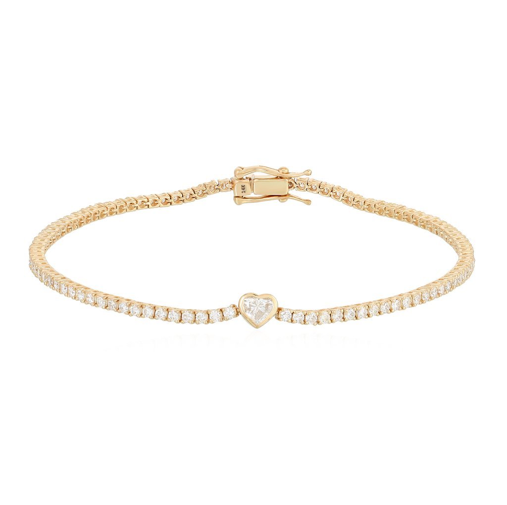 14K Gold Heart Shaped Bezel Diamond Tennis Bracelet Yellow Gold Izakov Diamonds + Fine Jewelry