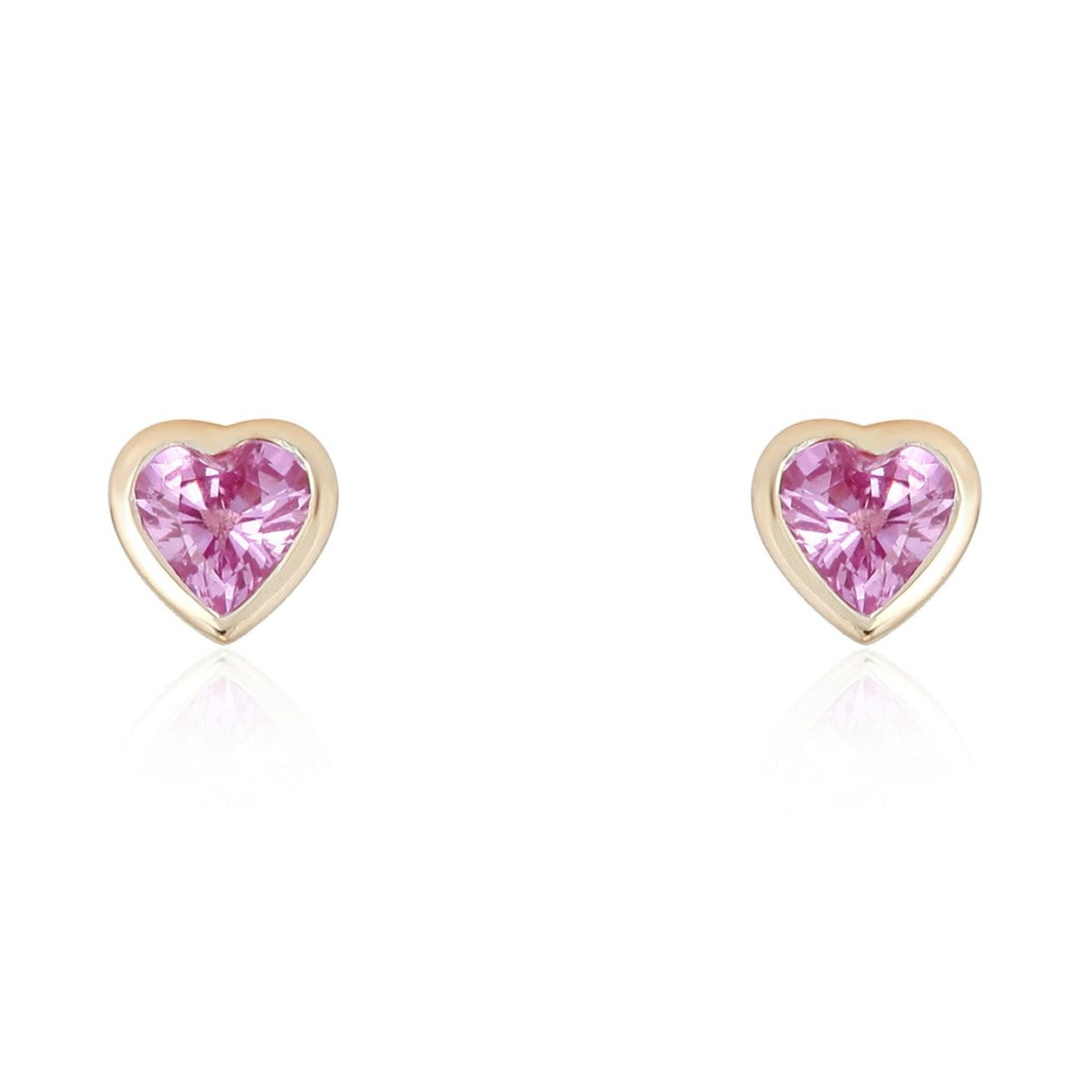 14K Gold Heart Shaped Pink Sapphire Bezel Earrings - Earrings - Izakov Diamonds + Fine Jewelry