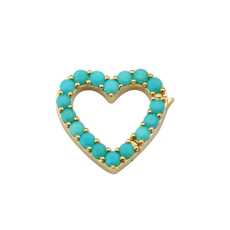 14K Gold Heart Turquoise Accented Carabiner Charm Enhancer - Charm Enhancers - Izakov Diamonds + Fine Jewelry
