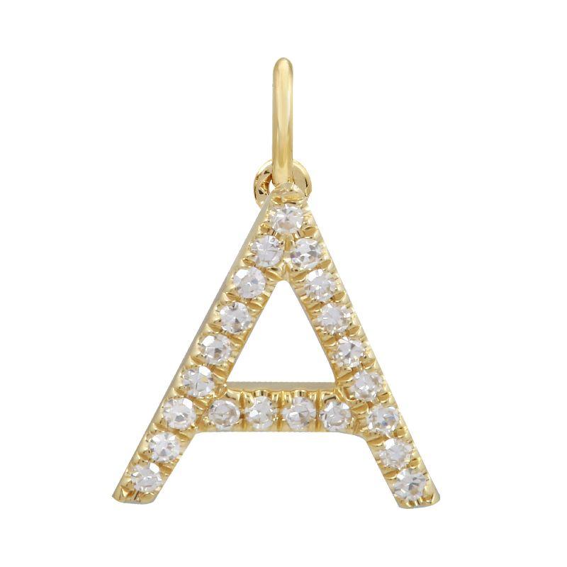 14K Gold Initial Diamond Necklace Charm A / Yellow Gold Izakov Diamonds + Fine Jewelry