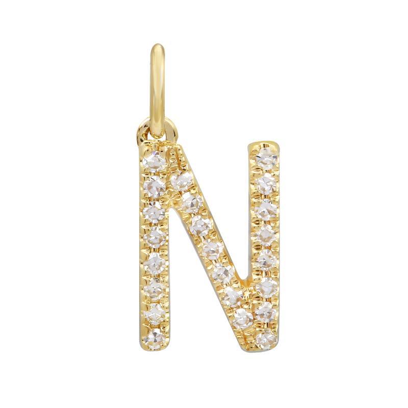 14K Gold Initial Diamond Necklace Charm N / Yellow Gold Izakov Diamonds + Fine Jewelry