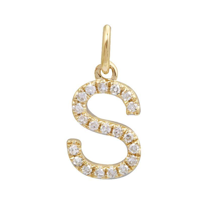 14K Gold Initial Diamond Necklace Charm S / Yellow Gold Izakov Diamonds + Fine Jewelry