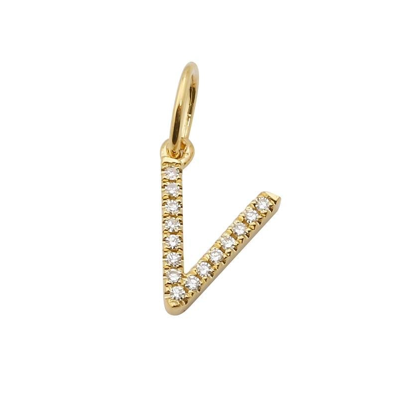 14K Gold Initial Diamond Necklace Charm V / Yellow Gold Izakov Diamonds + Fine Jewelry