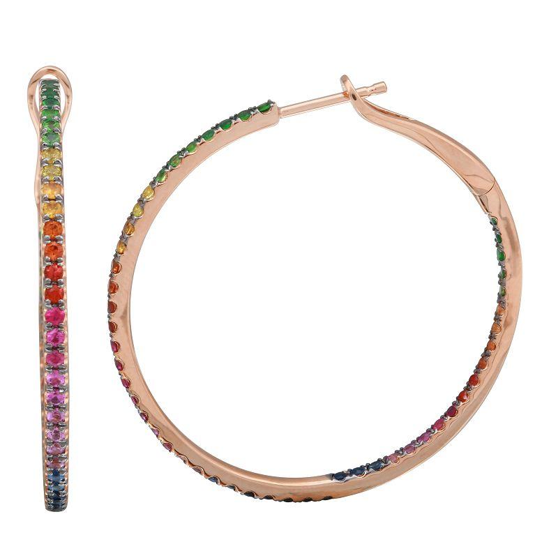 14K Gold Inside-Out Rainbow Gemstone Hoop Earrings (34MM) Rose Gold Izakov Diamonds + Fine Jewelry
