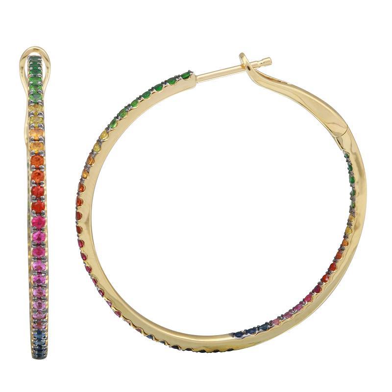 14K Gold Inside-Out Rainbow Gemstone Hoop Earrings (34MM) Yellow Gold Izakov Diamonds + Fine Jewelry