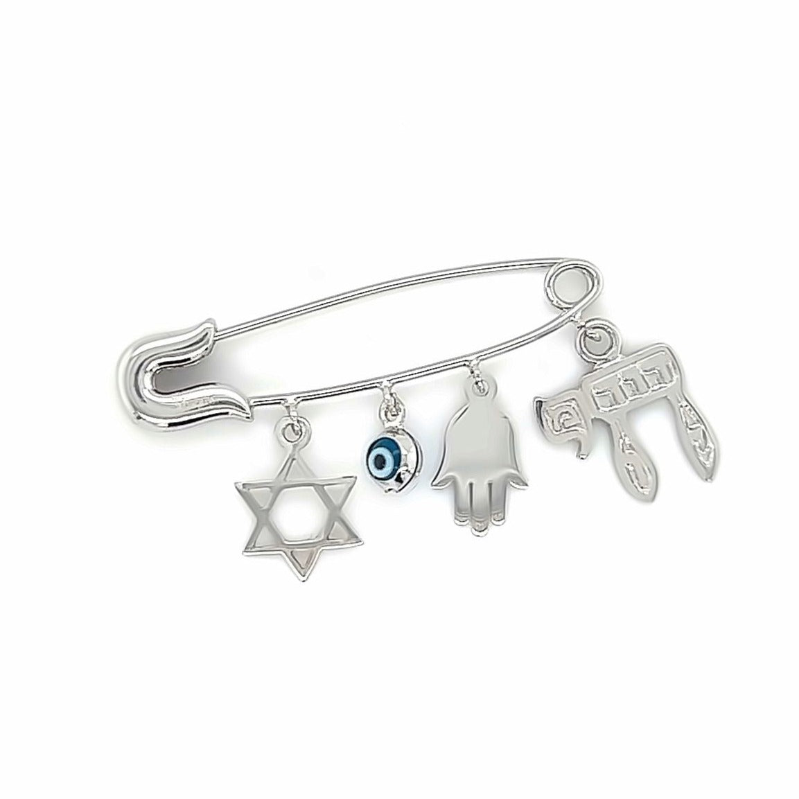14K Gold Jewish Charms Baby Safety Pin White Gold Izakov Diamonds + Fine Jewelry