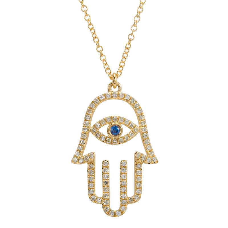 14K Gold Large Pave Diamond Hamsa Necklace - Necklaces - Izakov Diamonds + Fine Jewelry