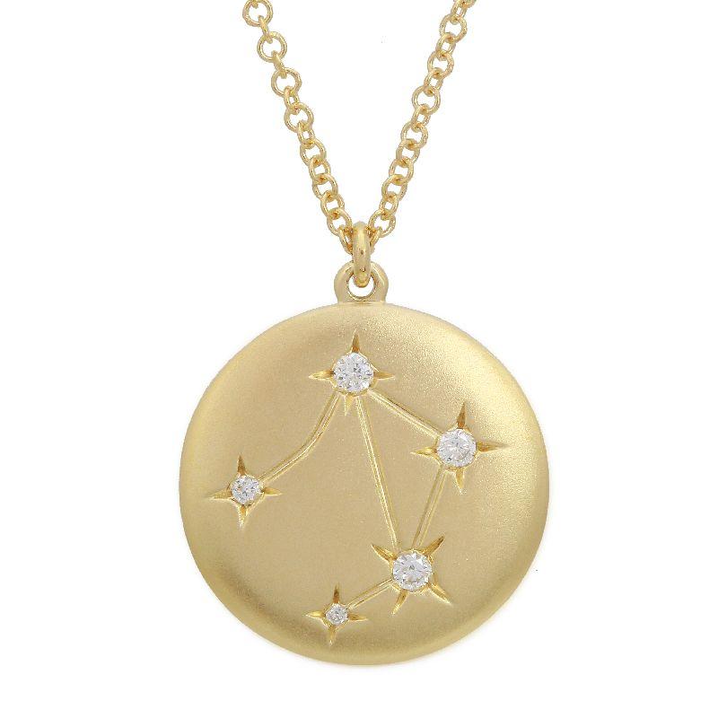 14K Gold Libra Diamond Constellation Coin Necklace (Matte Finish) Yellow Gold Izakov Diamonds + Fine Jewelry