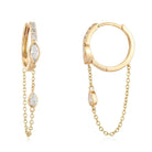 14K Gold Marquise + Pear Diamond Chained Huggies Pair / Yellow Gold Izakov Diamonds + Fine Jewelry
