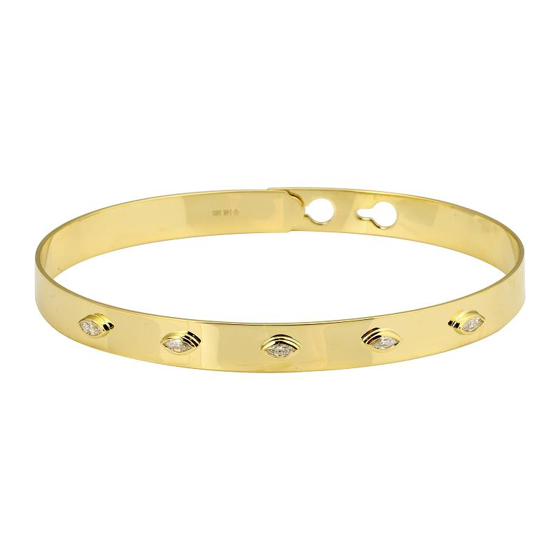 14K Gold Bezel Set Marquise Shaped Diamonds Adjustable Bangle Yellow Gold Izakov Diamonds + Fine Jewelry