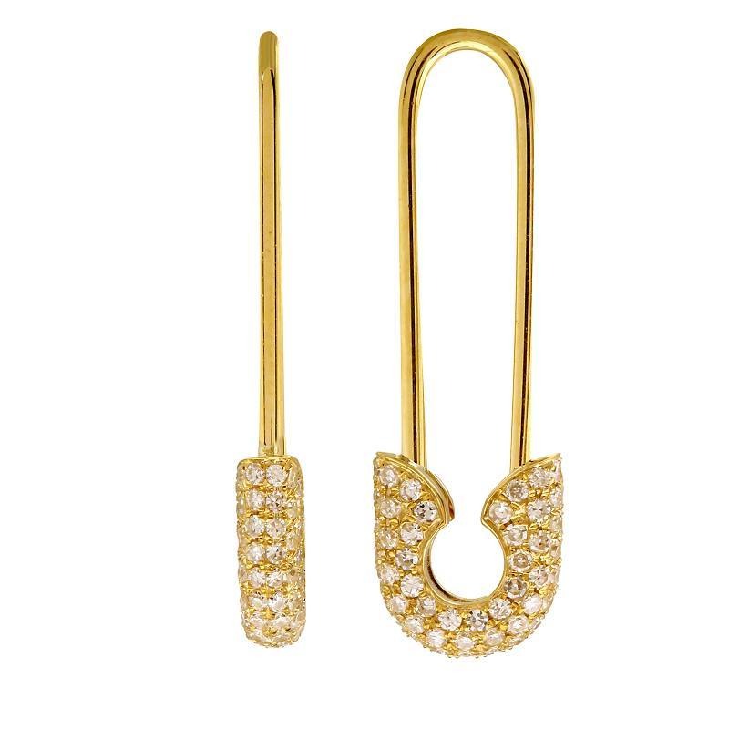 14K Gold All Around Medium Micro Pave Diamond Safety Pin Earrings Yellow Gold / Pair Izakov Diamonds + Fine Jewelry