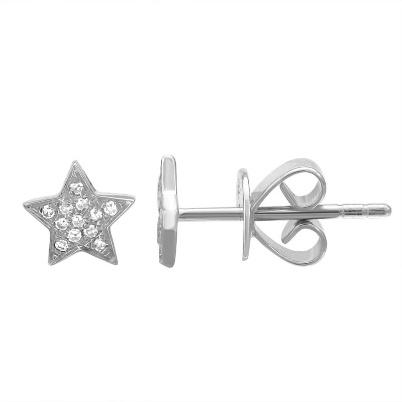 14K Gold Micro Diamond Pave Star Button Earrings White Gold Izakov Diamonds + Fine Jewelry