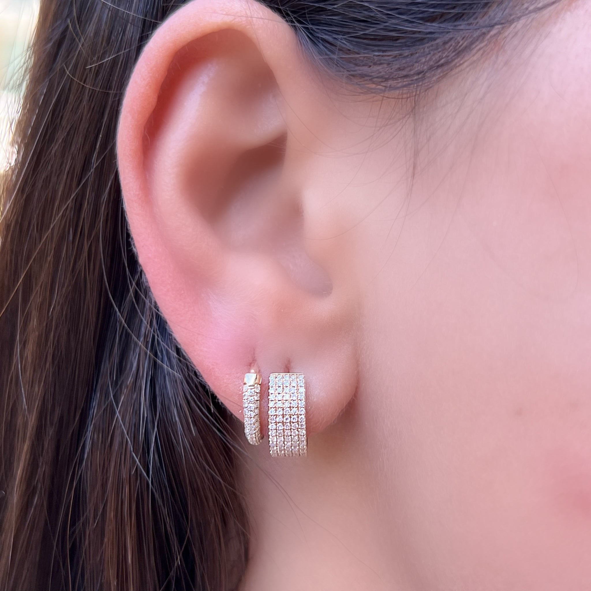 14K Gold Micro Pave 5-Row Diamond Huggies - Earrings - Izakov Diamonds + Fine Jewelry