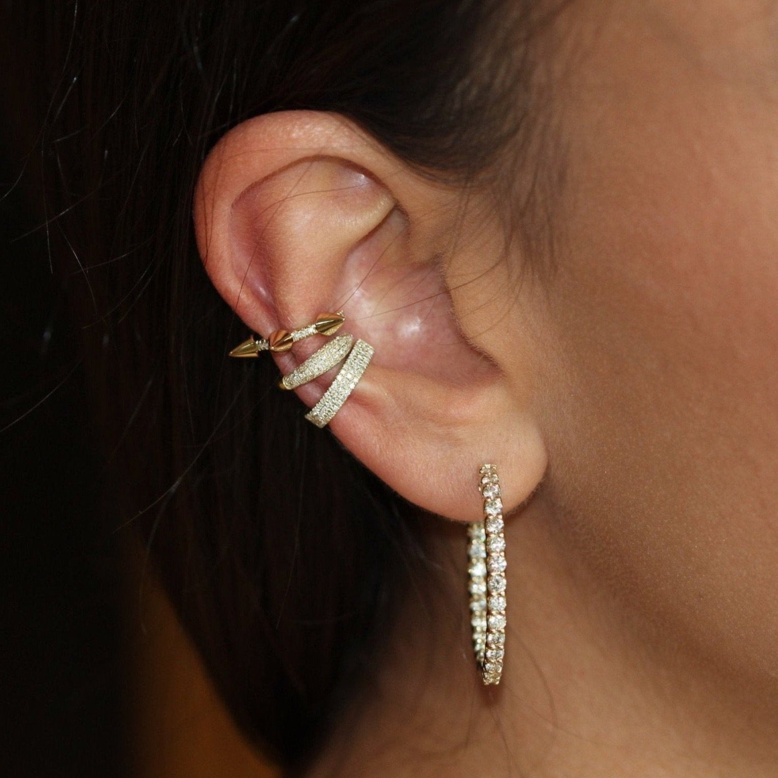 14K Gold Micro Pave 6-Row Diamond Dome Cuff Earring Izakov Diamonds + Fine Jewelry